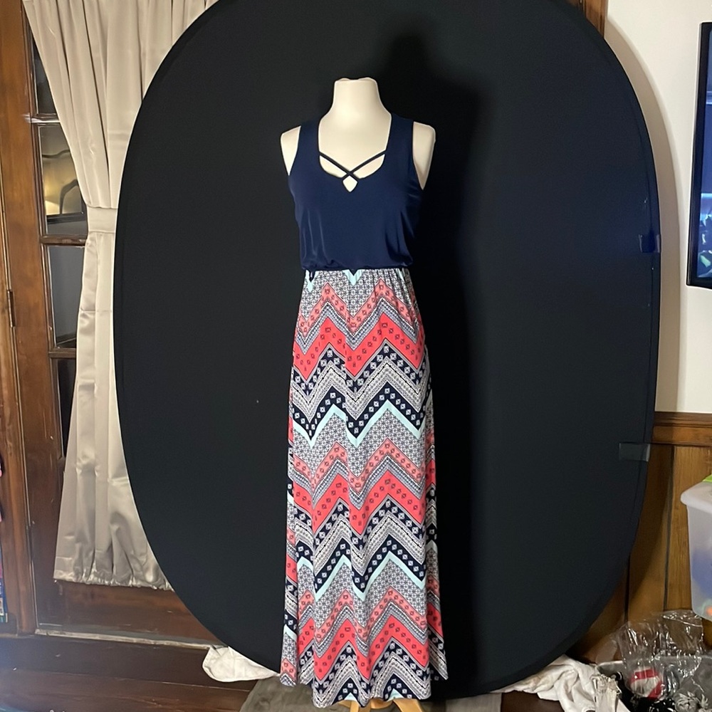 Fun vibrant floor length sleeveless dress